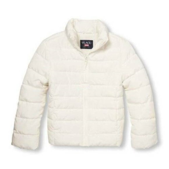 *Puffer Jacket sz 5/6 The Childrens Place White Water Resistant Zip Up Girls - Picture 1 of 6
